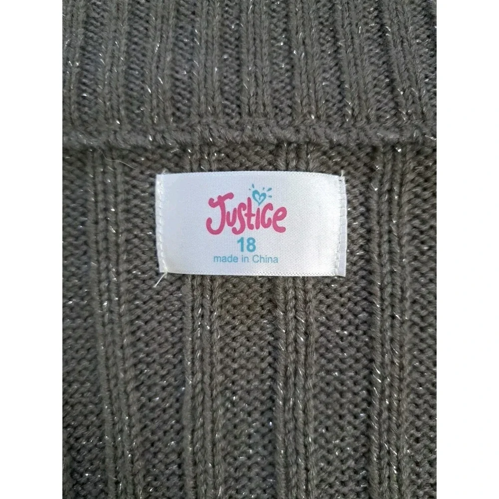 Justice Junior Sz 18 Girls Faux Fur Vest Greenish Brown Full Zip Metallic Thread